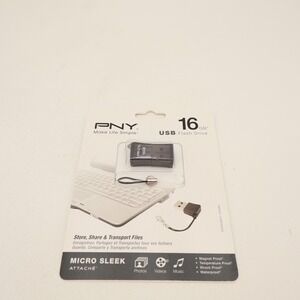 PNY 16GB Micro Sleek Attache USB 2.0 Flash Drive Black P-FDU16GSLK/GRY-GE NIP